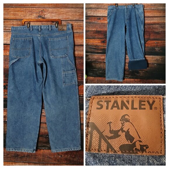 Stanley Jeans Mens 42X32 Fleece Lined Utility Workwear Carpenter Relaxed Denim - Picture 1 of 9